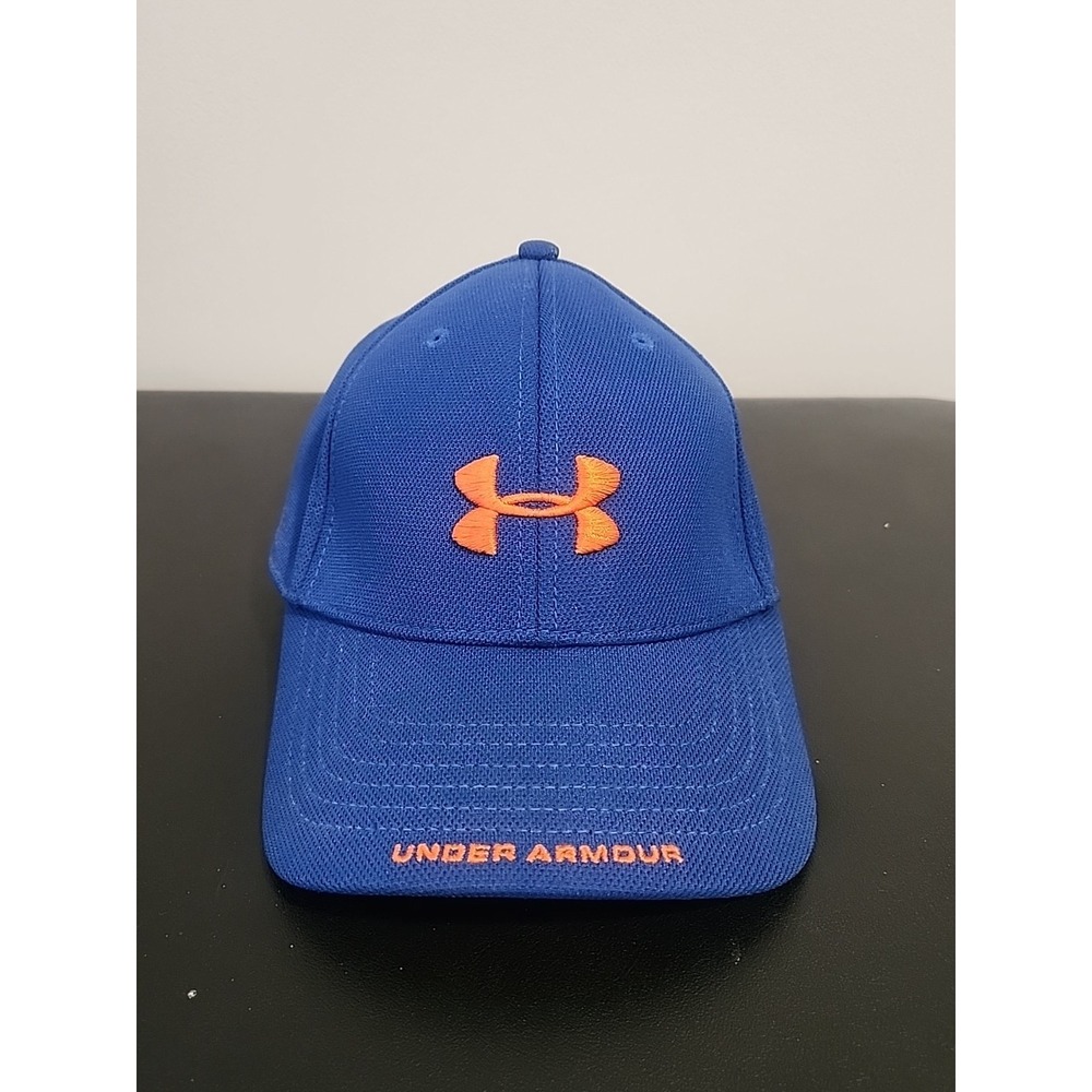 Under Armour Mens Hat Size Large L Blue Orange 4-Way Stretch Performance Cap